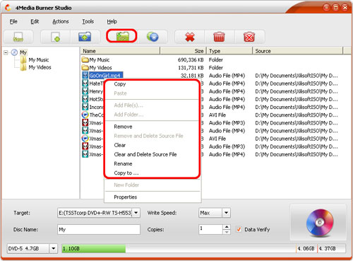 Burn data to DVD
