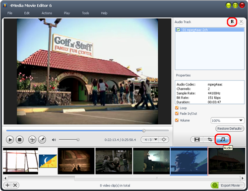 Add audio track to movie