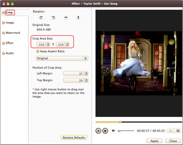 Crop the video size