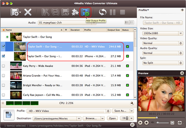 add output profile