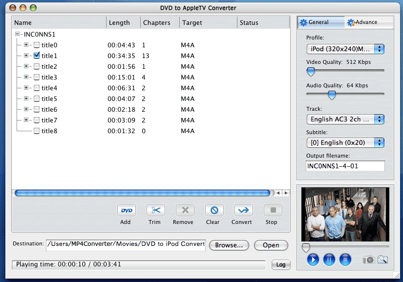 Screenshot of DVD to Apple TV Converter for Mac 4.0.22.0406