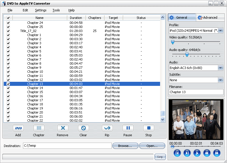 Screenshot of DVD to Apple TV Converter