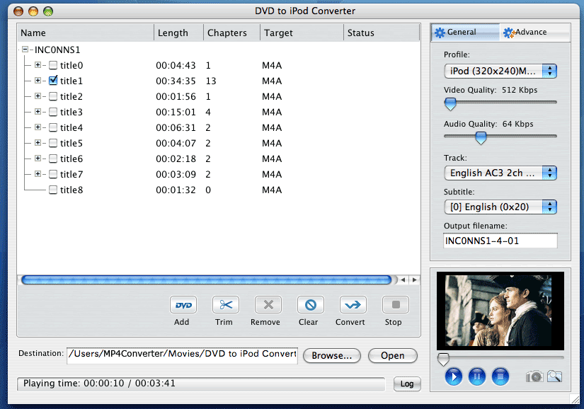 It can convert DVD to iPod video for Mac.