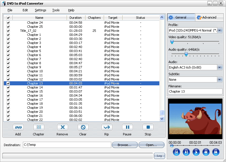 Screenshot of DVD to iPod Converter