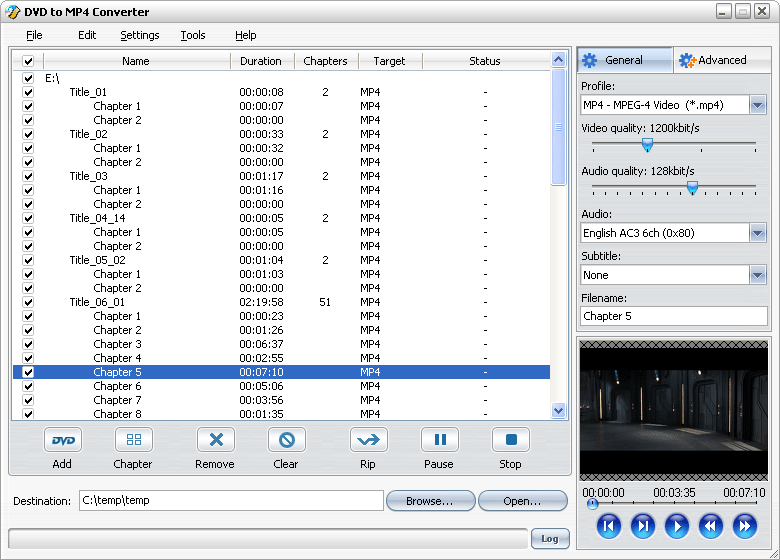 Screenshot of DVD to MP4 Converter