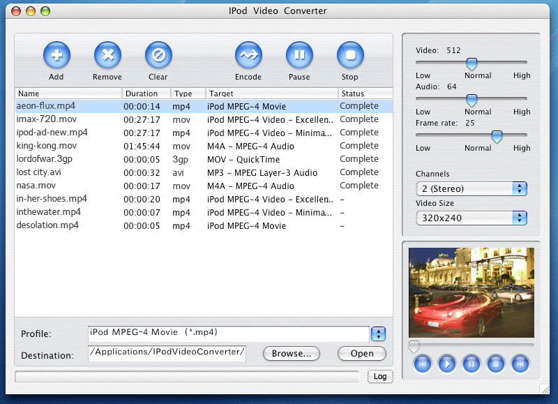 Screenshot of iPod Video Converter for Mac