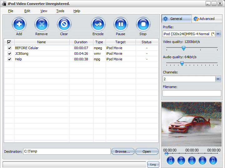 Screenshot of iPod Video Converter