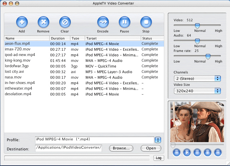 Convert video formats to iPod MP4 for Mac.