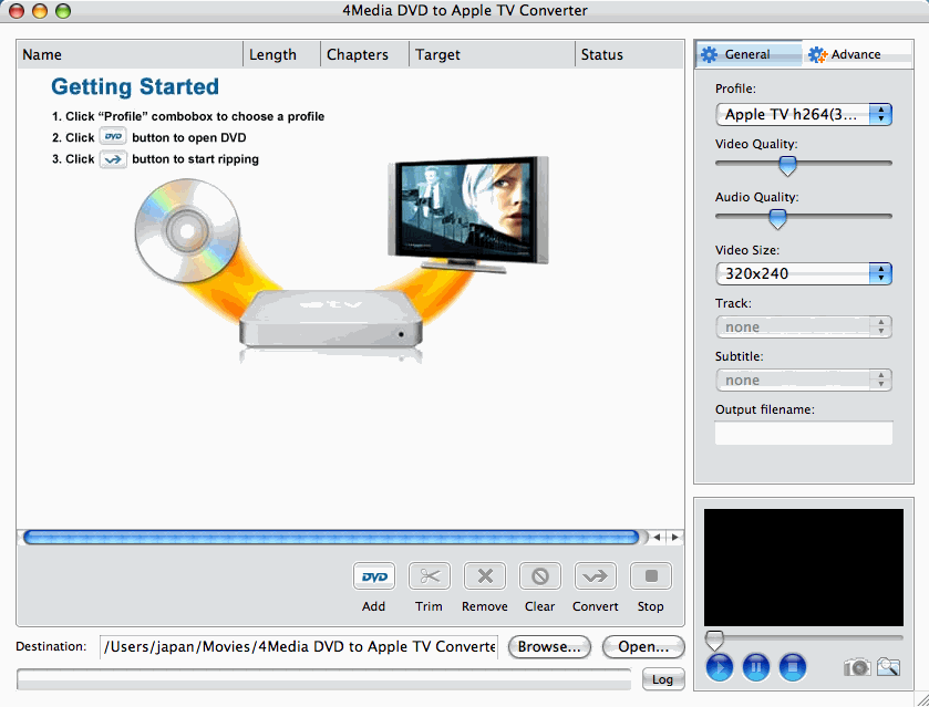 Convert DVD to Apple TV video MP4 for Mac.