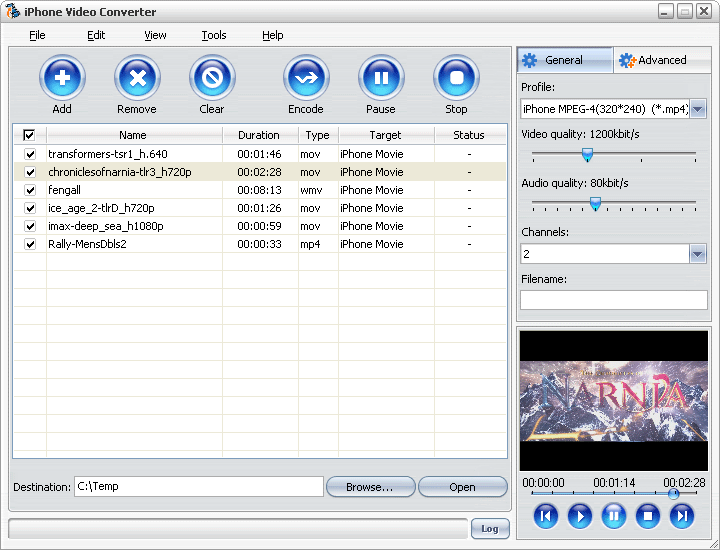 Convert many video files to iPhone movies.