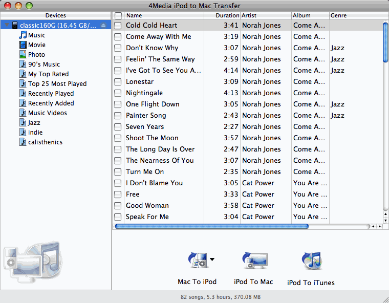 Transfer iPod/iPhone music and video to Mac.