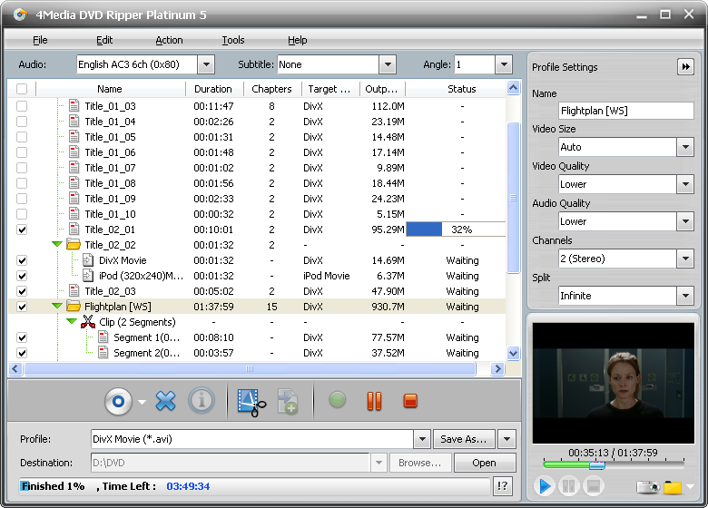 Rip and convert DVD to several video and audio formats.