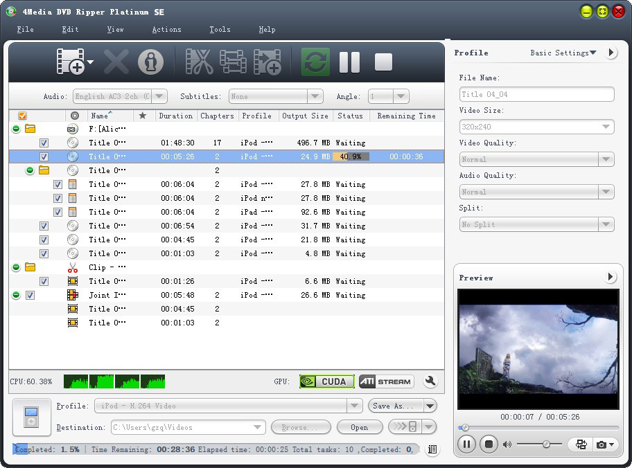 4Media DVD to Video SE Screenshot