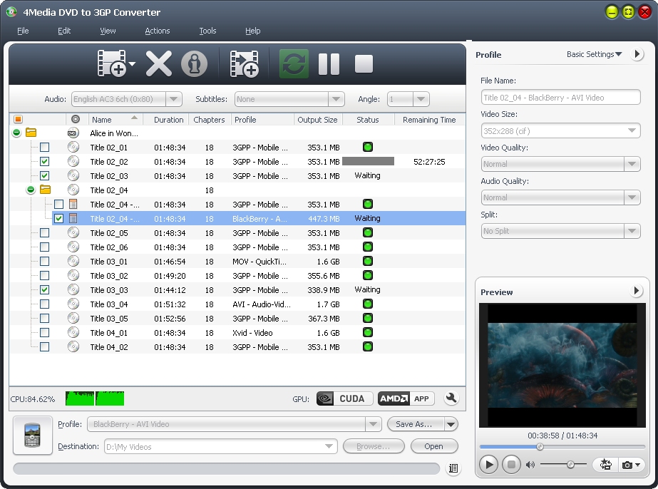 4Media DVD to 3GP Converter screenshot