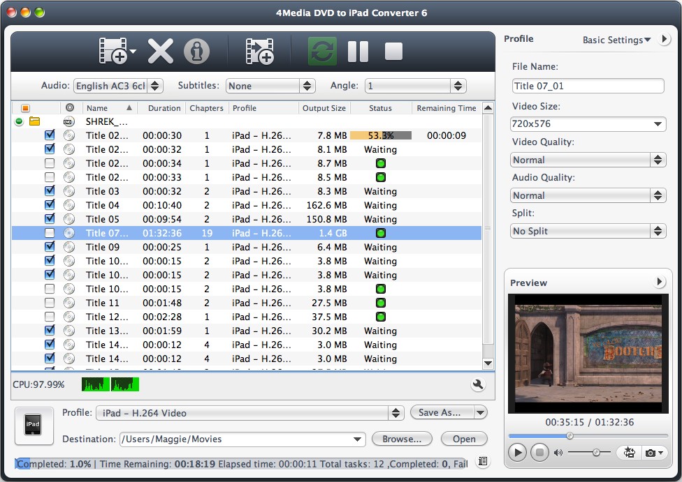 4Media DVD to iPad Converter for Mac Screenshot