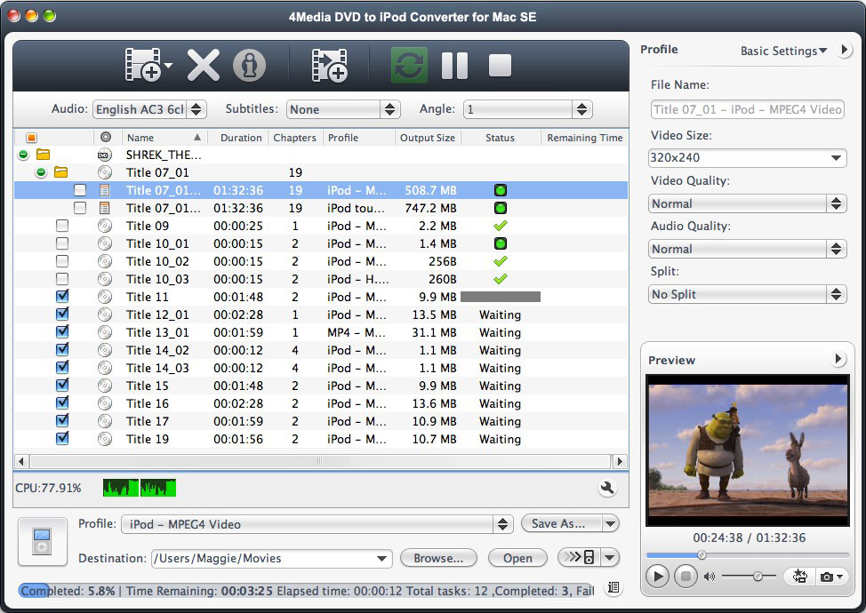 4Media DVD to iPod Converter for Mac SE