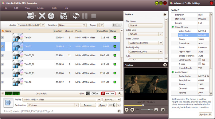 4Media DVD to MP4 Converter - convert DVD to MP4 video
