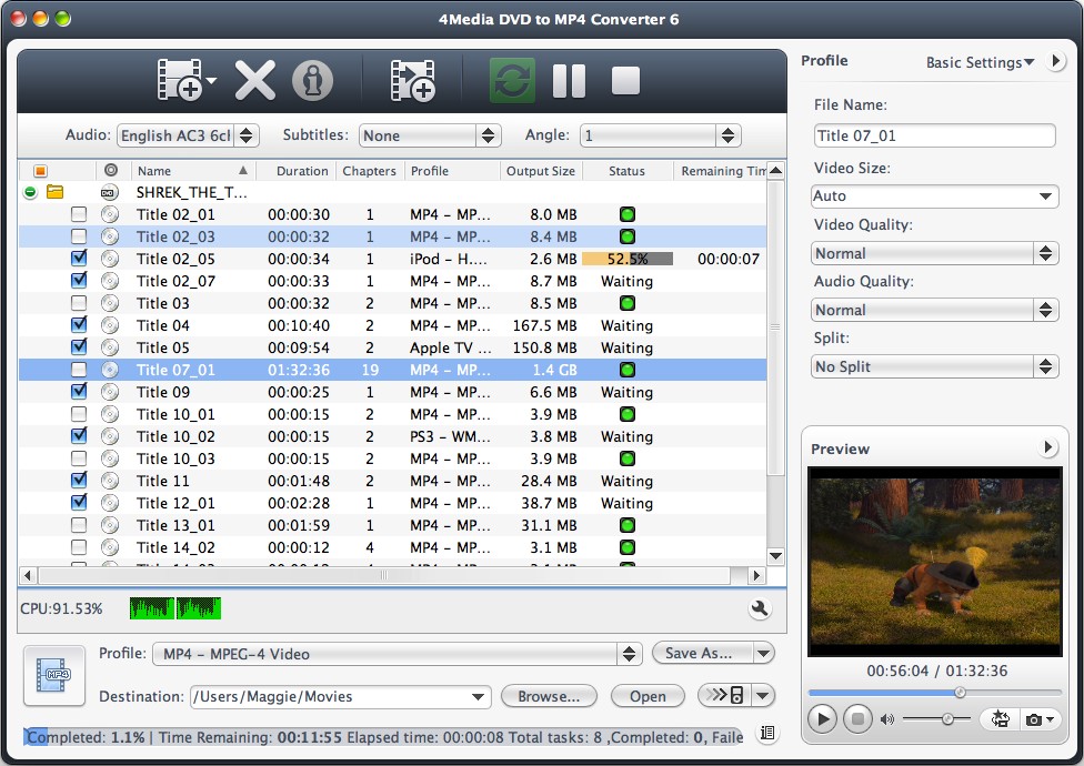 4Media DVD to MP4 Converter for Mac 7.7.3.20140228