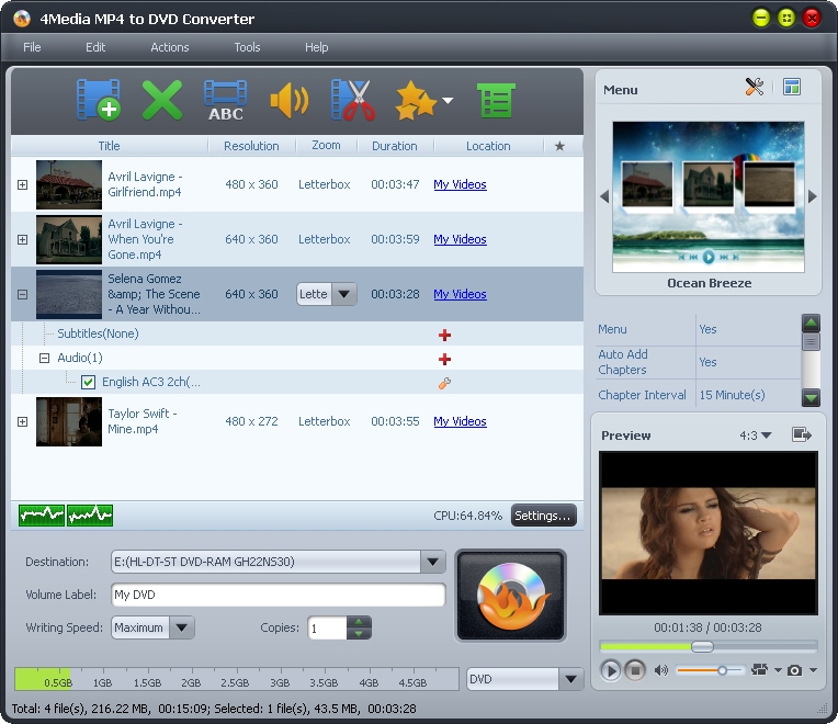 4Media MP4 to DVD Converter screenshot 4Media MP4 to DVD Converter screenshot