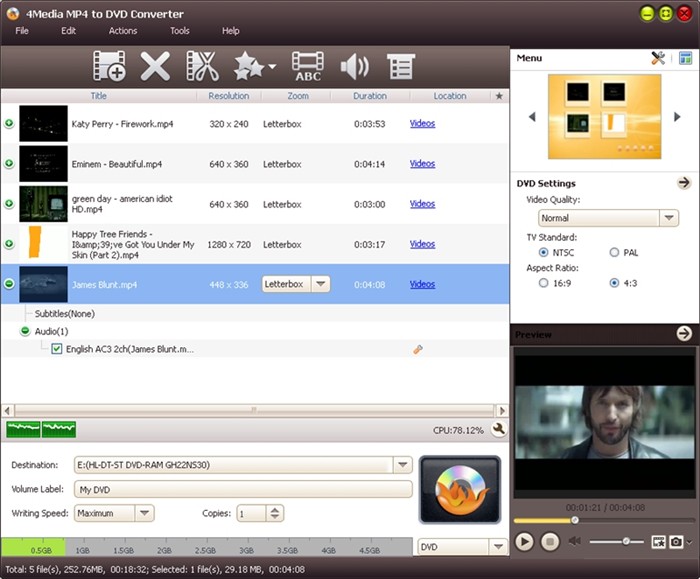 4Media Mp4 to DVD Converter