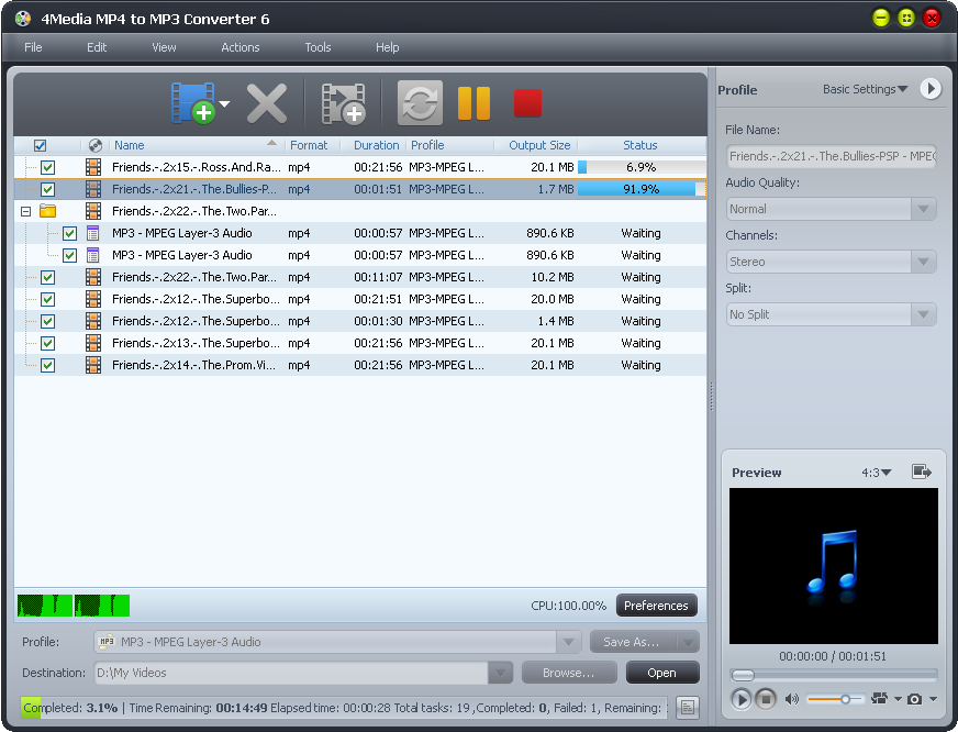 4Media MP4 to MP3 Converter screenshot