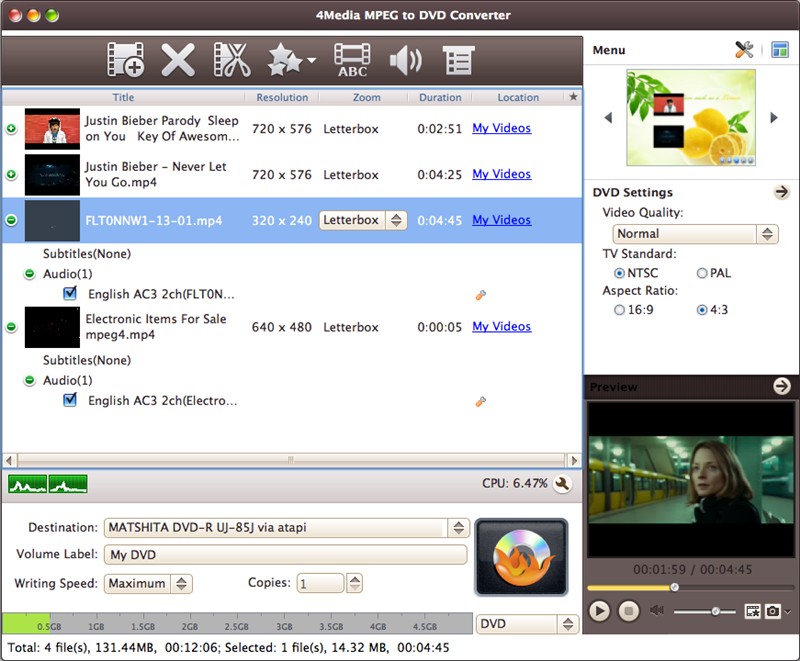 4Media MPEG to DVD Converter for Mac