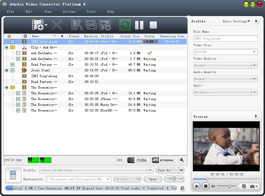 4Media Video Converter Platinum screenshot