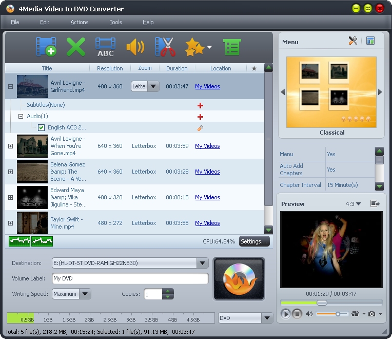 4Media Video to DVD Converter Screenshot