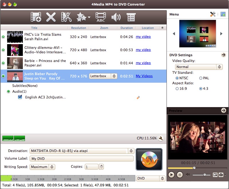 4Media MP4 to DVD Converter for Mac Screenshot